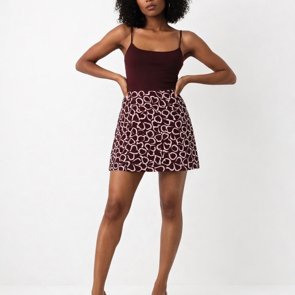 Urban Outfitters Love Print Mini Skirt Red Women's Size S Casual Party Romantic - Picture 1 of 7